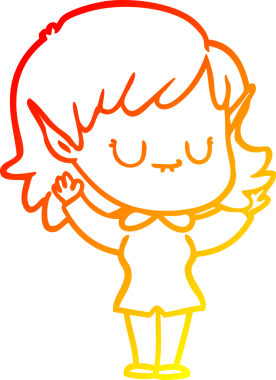 Bir insan tarafından çizilmiş mutlu bir elf kızı çizimi.