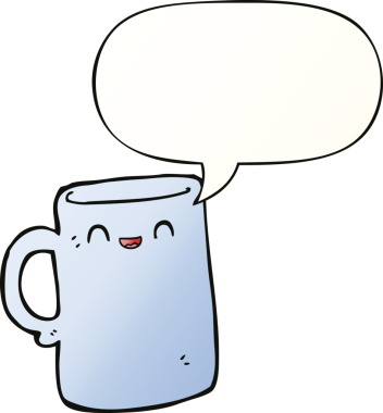 bir insan tarafından çizilmiş düzgün eğimli konuşma baloncuklu çizgi film kupası