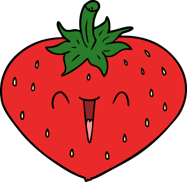 Bir insan tarafından çizilmiş mutlu bir çilek çizgi filmi.