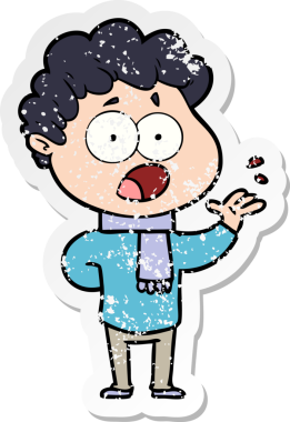 Bir insan tarafından çizilen şaşkınlık içinde soluk soluğa kalmış bir çizgi film karakterinin sıkıntılı çıkartması.