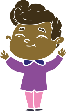 Bir insan tarafından çizilmiş mutlu düz renkli karikatür adam.