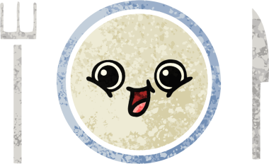 Bir insan tarafından çizilmiş yemek tabağının retro çizim tarzı karikatürü.