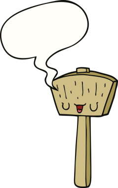 Bir insan tarafından çizilmiş konuşma baloncuklu karton çekiç.