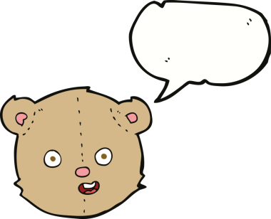 Bir insan tarafından çizilmiş konuşma balonlu oyuncak ayı kafası.