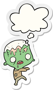 Düşünce baloncuğu insan tarafından çizilmiş bir çıkartma olan çizgi film zombisi.