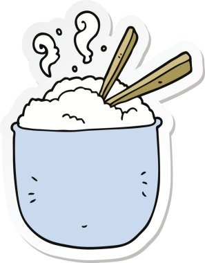 Bir insan tarafından çizilmiş bir kase pirinç etiketi.