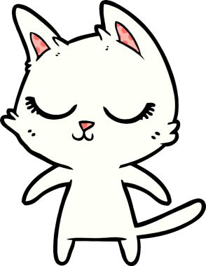 Bir insan tarafından çizilmiş sakin çizgi film kedisi.