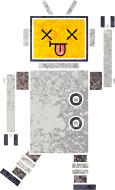 Bir insan tarafından çizilmiş bir robotun retro çizim tarzı karikatürü