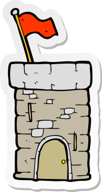 Bir insan tarafından çizilmiş eski bir şato kulesinin çıkartması.