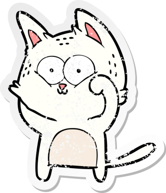 Çizgi film kedisinin sıkıntılı çıkartması bir insan tarafından çiziliyor.