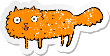 Bir insan tarafından çizilmiş kürklü bir kedinin gerilmiş çıkartması.