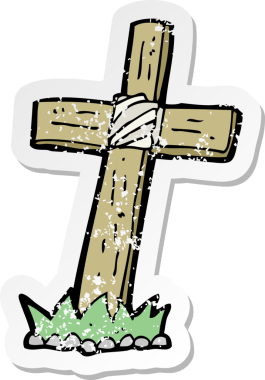 Bir insan tarafından çizilmiş ahşap bir haç mezarının gerilmiş çıkartması.