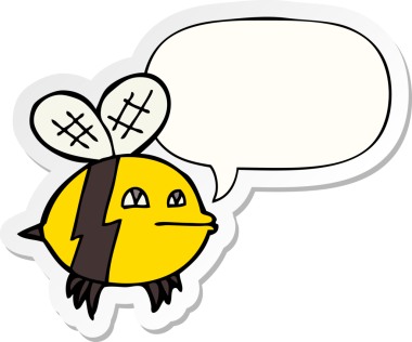 Bir insan tarafından çizilmiş konuşma balonu çıkartmalı çizgi film arısı.