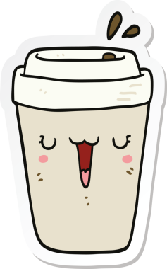 Bir insan tarafından çizilmiş bir kahve fincanının çıkartması.