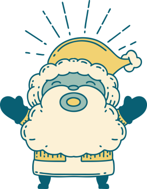 Geleneksel dövme stili Noel Baba karakterinin bir insan tarafından çizilmiş resmi.