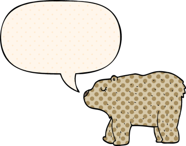 Bir insan tarafından çizilmiş çizgi roman tarzında konuşma balonu olan çizgi film ayısı.