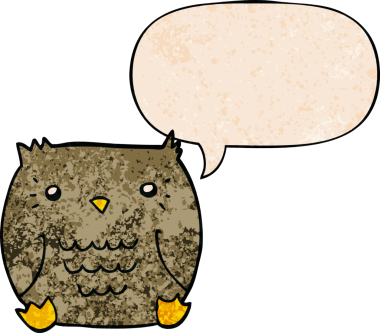 bir insan tarafından çizilmiş eski moda konuşma baloncuklu çizgi film baykuşu