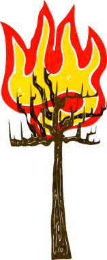 Bir insan tarafından çizilen yanan çizgi film ağacı.