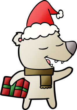 Bir insan tarafından çizilmiş Noel Baba şapkası giymiş bir ayının el çizimi karikatürü.