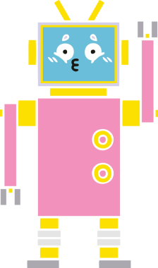 Bir insan tarafından çizilmiş düz renkli bir robot karikatürü