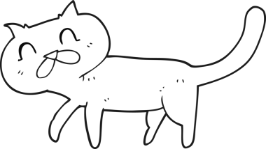 Bir insan tarafından çizilmiş siyah beyaz çizgi film kedisi.