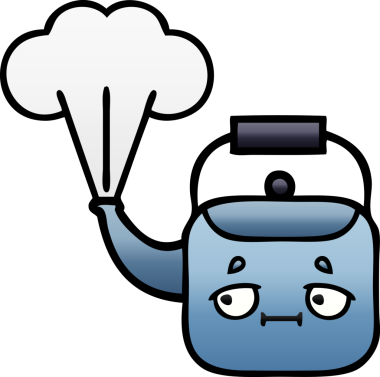 Bir insan tarafından çizilmiş dumanı tüten bir çaydanlığın gölgeli çizgi filmi.