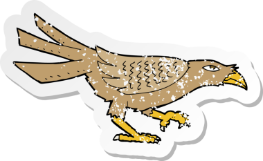 Bir insan tarafından çizilmiş karikatür kuşunun gerilmiş çıkartması.