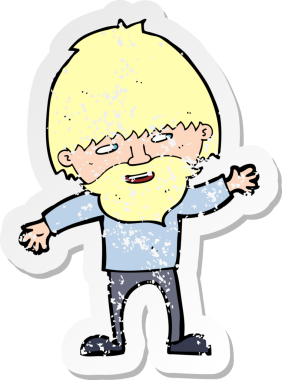 Bir insan tarafından çizilmiş mutlu sakallı bir adamın gerilmiş çıkartması.