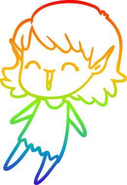 Gökkuşağı gradyan çizgi çizimi bir insan tarafından çizilmiş bir elf kızı