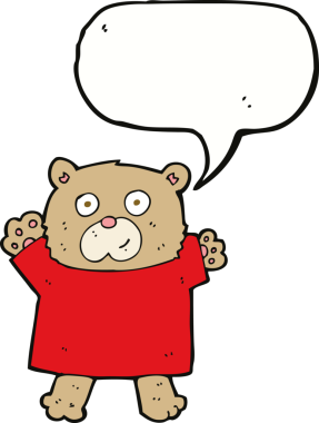 Bir insan tarafından çizilmiş konuşma baloncuklu şirin oyuncak ayı.