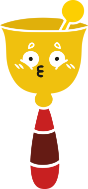 Bir insan tarafından çizilmiş okul çanının düz renkli retro karikatürü