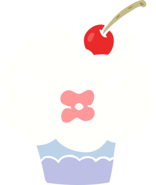 Bir insan tarafından çizilmiş düz renkli çizgi film keki.