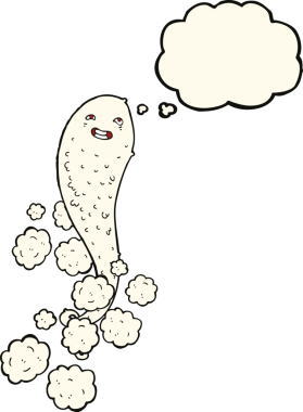 Bir insan tarafından çizilmiş düşünce baloncuklu karikatür hayaleti.