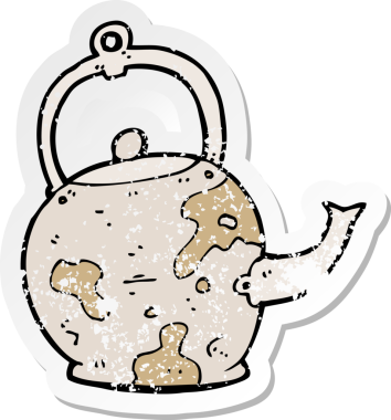 Bir insan tarafından çizilmiş eski bir çay demliğinin gerilimli yapıştırması.