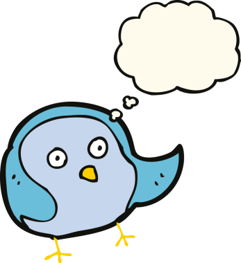 Bir insan tarafından çizilmiş düşünce baloncuklu çizgi film kuşu.