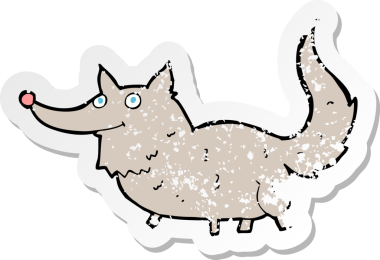 Bir insan tarafından çizilmiş küçük bir kurdun gerilmiş çıkartması.