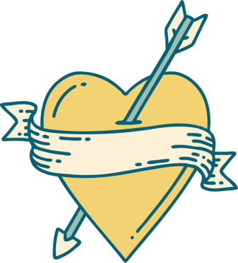 Bir insan tarafından çizilmiş ok kalp ve pankartın ikonik dövme şekli