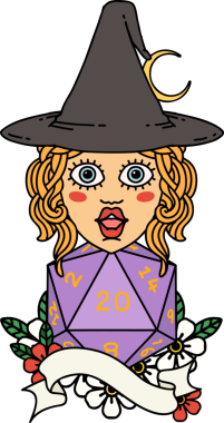 Retro Dövme Tarzı İnsan Büyücüsü Doğal 20 zar atışıyla Bir insan tarafından çizilmiş