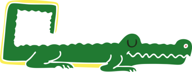 Bir insan tarafından çizilmiş garip çizgi film timsahı.