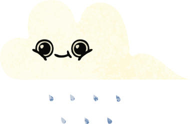 Bir insan tarafından çizilmiş yağmur bulutunun retro çizim tarzı karikatürü