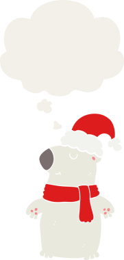 Bir insan tarafından çizilmiş düşünce baloncuğu olan şirin bir çizgi film Noel ayısı.