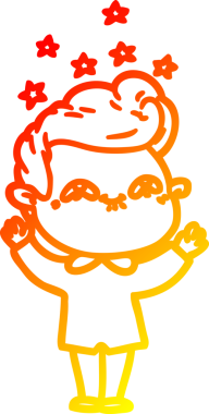 Bir insan tarafından çizilmiş, heyecanlı bir çizgi film çizimi.