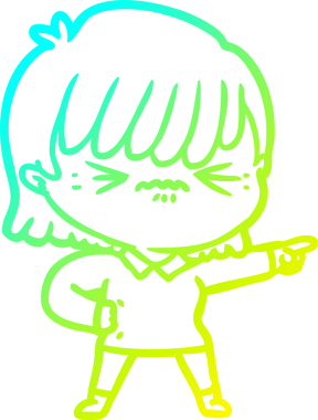 Sinirli bir çizgi film kızının insan tarafından çizilmiş soğuk gradyan çizimi