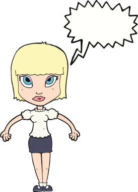 Bir insan tarafından çizilmiş konuşma balonu olan güzel bir kadın.