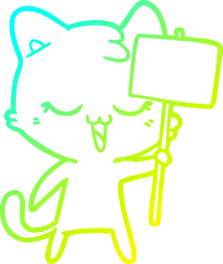 Bir insan tarafından çizilmiş mutlu çizgi film kedisinin soğuk gradyan çizgisi.