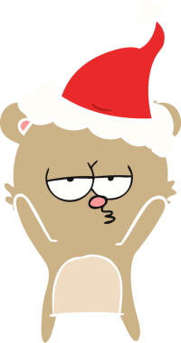 Sıkıcı ayı eli çizilmiş düz renk çizimi bir insan tarafından çizilmiş Noel Baba şapkası