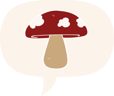 bir insan tarafından çizilmiş retro tarzı konuşma baloncuklu mantar.