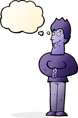 Bir insan tarafından çizilmiş düşünce baloncuğu olan bir vampir.