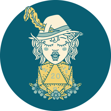 Retro Dövme Tarzı Elf karakteri Bir insan tarafından çizilmiş doğal yirmi zar ile