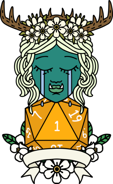 Retro Dövme Tarzı Ağlayan Ork Druid karakteri Bir insan tarafından çizilmiş doğal bir rulo